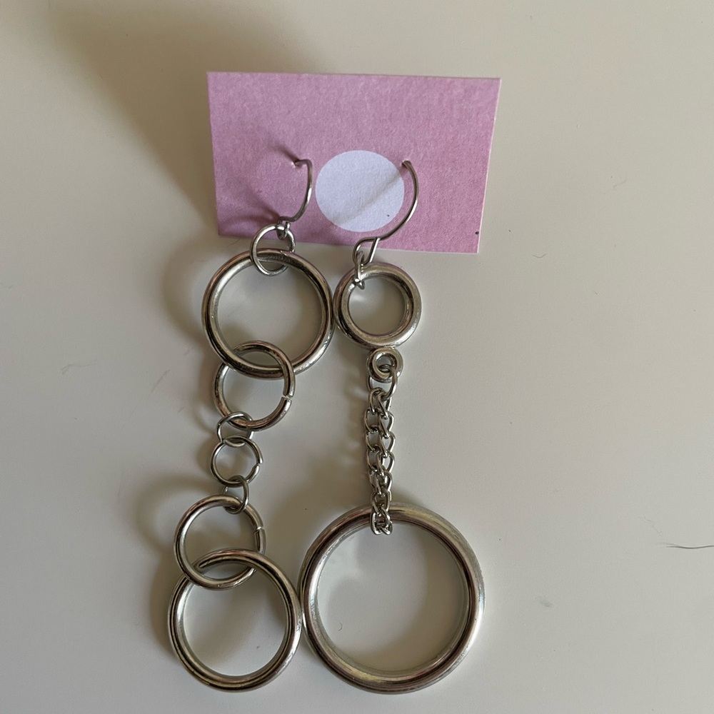 Chunky Silver Hoop Drop Earrings - Silver Circle Dangle Earrings